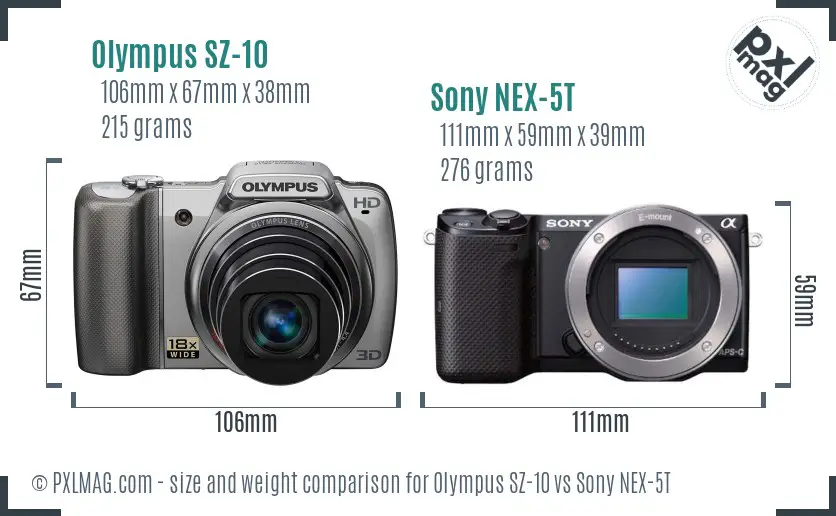 Olympus SZ-10 vs Sony NEX-5T size comparison