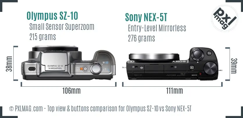 Olympus SZ-10 vs Sony NEX-5T top view buttons comparison