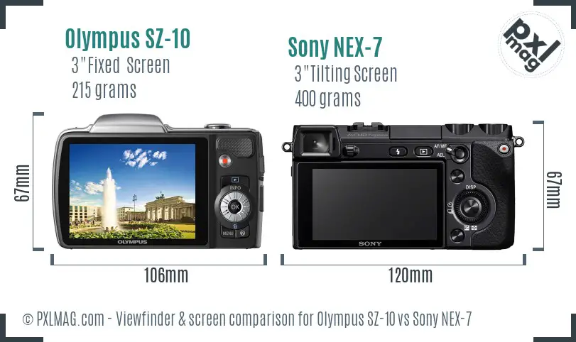 Olympus SZ-10 vs Sony NEX-7 Screen and Viewfinder comparison