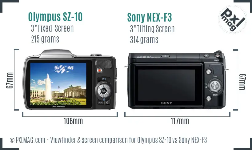 Olympus SZ-10 vs Sony NEX-F3 Screen and Viewfinder comparison