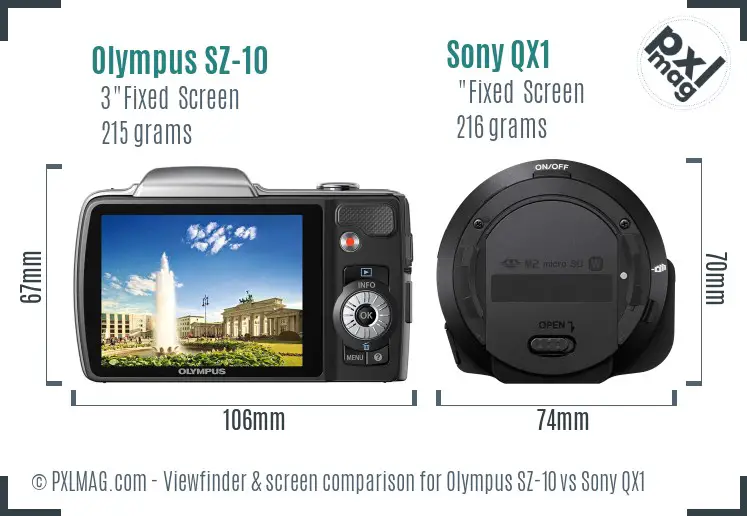 Olympus SZ-10 vs Sony QX1 Screen and Viewfinder comparison