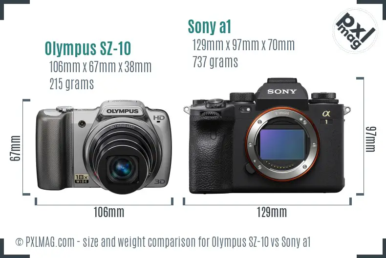 Olympus SZ-10 vs Sony a1 size comparison Olympus SZ-10 vs Sony a1 size comparison