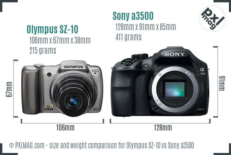 Olympus SZ-10 vs Sony a3500 size comparison Olympus SZ-10 vs Sony a3500 size comparison