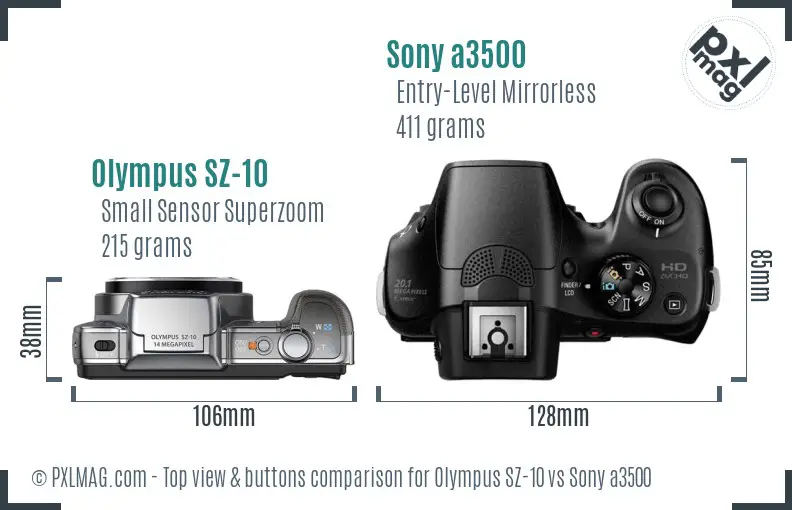 Olympus SZ-10 vs Sony a3500 top view buttons comparison Olympus SZ-10 vs Sony a3500 top view buttons comparison