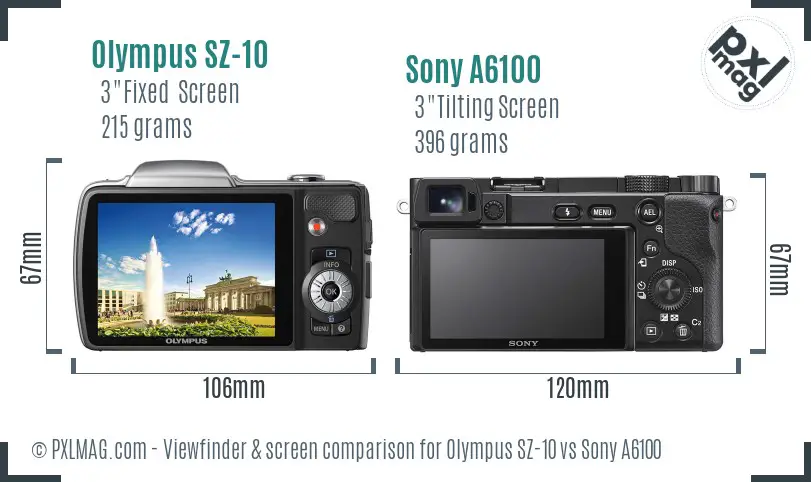 Olympus SZ-10 vs Sony A6100 Screen and Viewfinder comparison