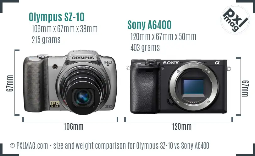 Olympus SZ-10 vs Sony A6400 size comparison