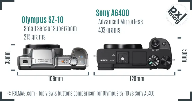 Olympus SZ-10 vs Sony A6400 top view buttons comparison