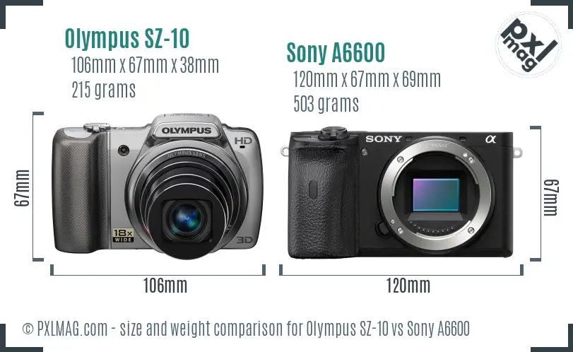 Olympus SZ-10 vs Sony A6600 size comparison