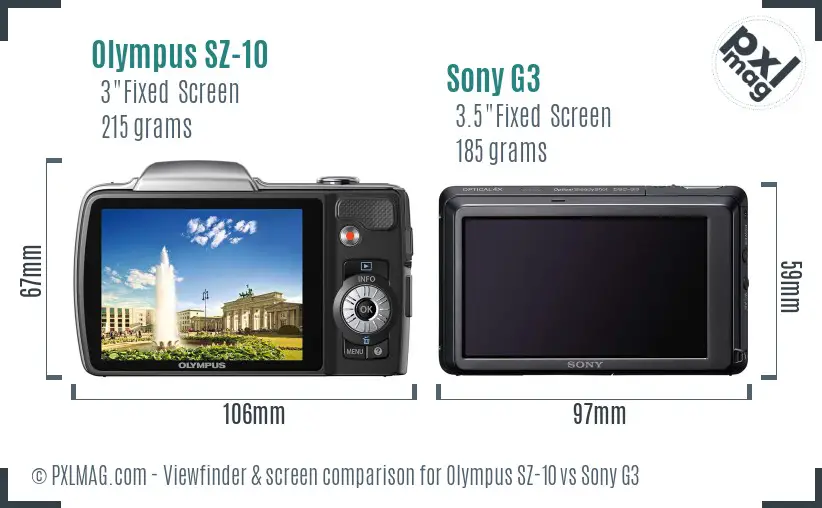Olympus SZ-10 vs Sony G3 Screen and Viewfinder comparison