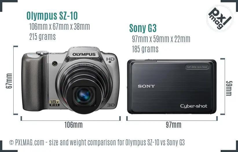 Olympus SZ-10 vs Sony G3 size comparison