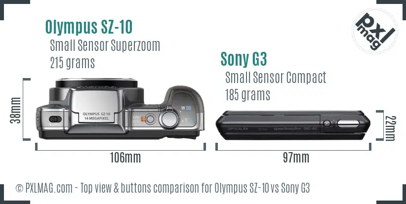 Olympus SZ-10 vs Sony G3 top view buttons comparison