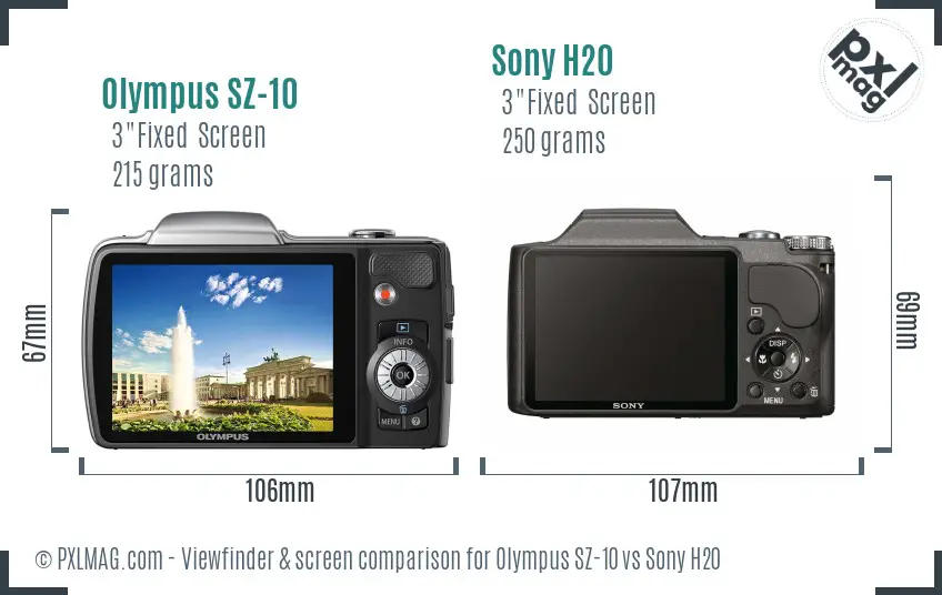 Olympus SZ-10 vs Sony H20 Screen and Viewfinder comparison
