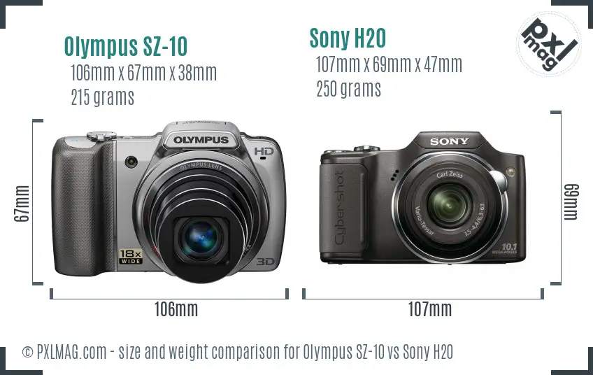 Olympus SZ-10 vs Sony H20 size comparison