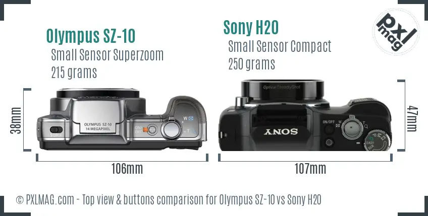 Olympus SZ-10 vs Sony H20 top view buttons comparison