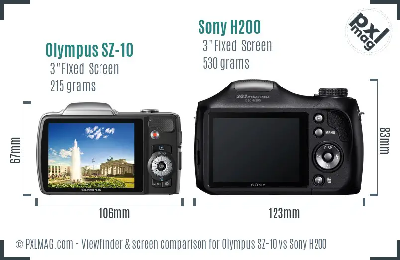 Olympus SZ-10 vs Sony H200 Screen and Viewfinder comparison