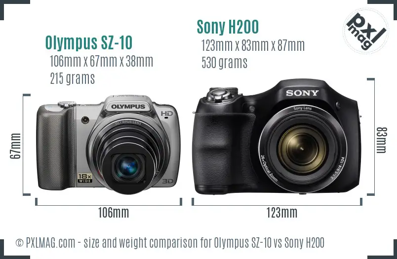 Olympus SZ-10 vs Sony H200 size comparison