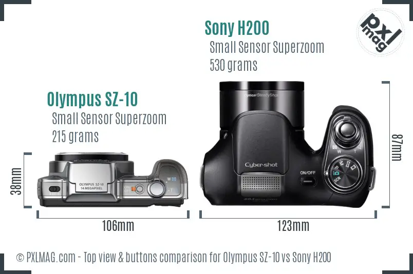 Olympus SZ-10 vs Sony H200 top view buttons comparison