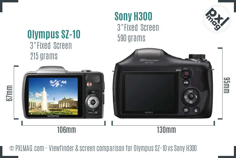Olympus SZ-10 vs Sony H300 Screen and Viewfinder comparison