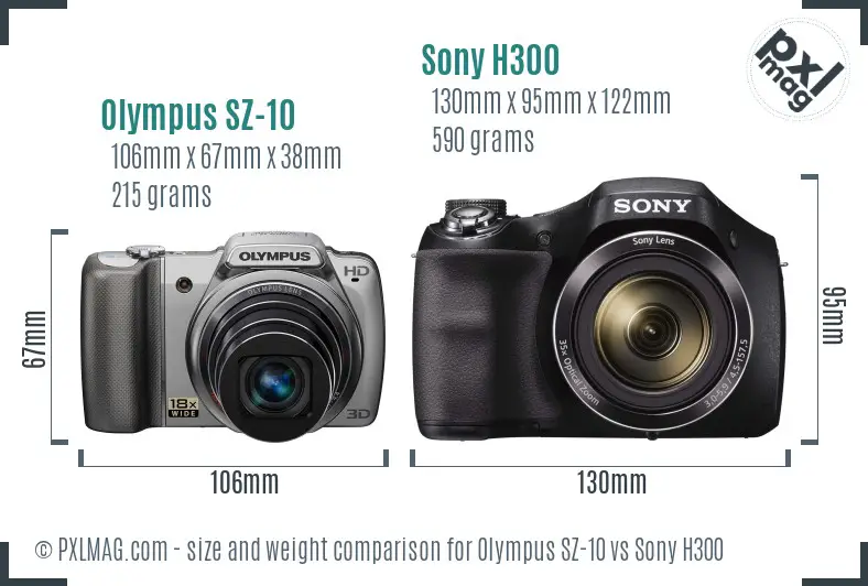 Olympus SZ-10 vs Sony H300 size comparison