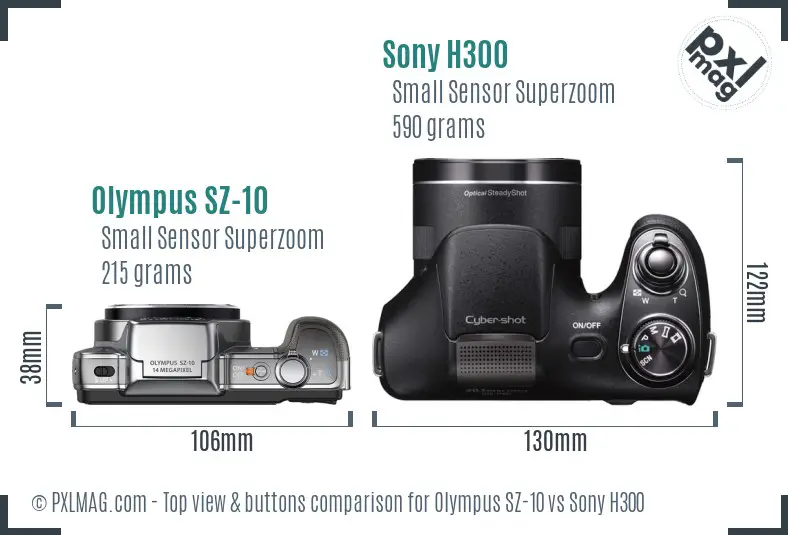 Olympus SZ-10 vs Sony H300 top view buttons comparison