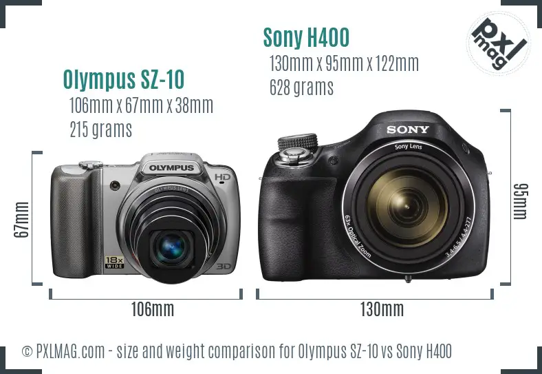 Olympus SZ-10 vs Sony H400 size comparison