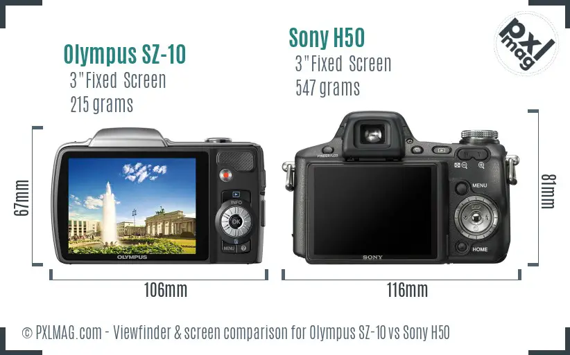 Olympus SZ-10 vs Sony H50 Screen and Viewfinder comparison