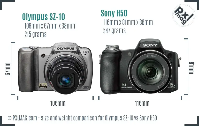 Olympus SZ-10 vs Sony H50 size comparison