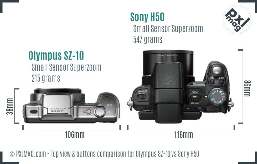 Olympus SZ-10 vs Sony H50 top view buttons comparison