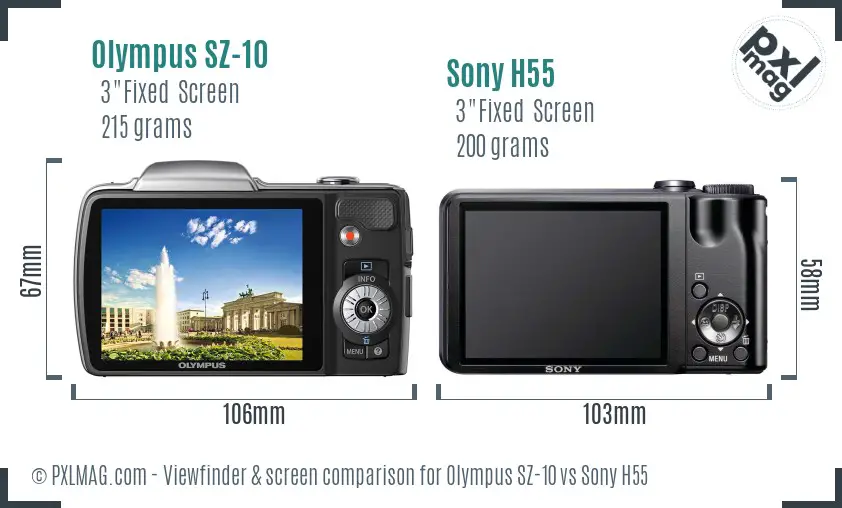 Olympus SZ-10 vs Sony H55 Screen and Viewfinder comparison