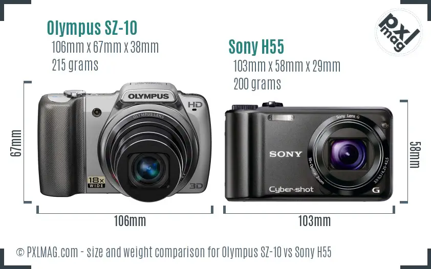Olympus SZ-10 vs Sony H55 size comparison