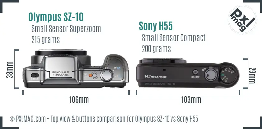 Olympus SZ-10 vs Sony H55 top view buttons comparison