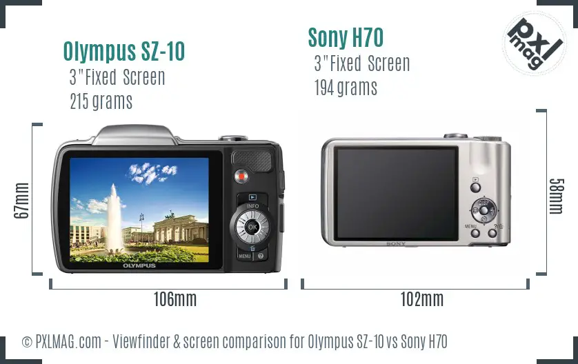 Olympus SZ-10 vs Sony H70 Screen and Viewfinder comparison