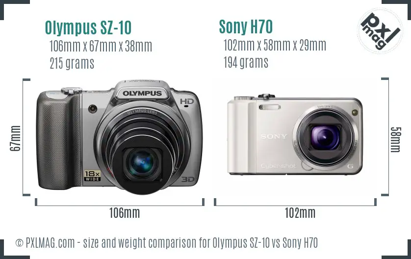 Olympus SZ-10 vs Sony H70 size comparison