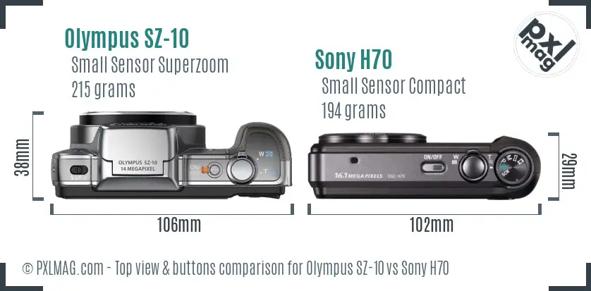 Olympus SZ-10 vs Sony H70 top view buttons comparison