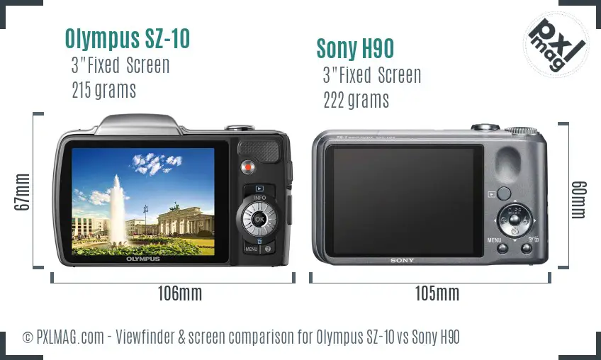 Olympus SZ-10 vs Sony H90 Screen and Viewfinder comparison
