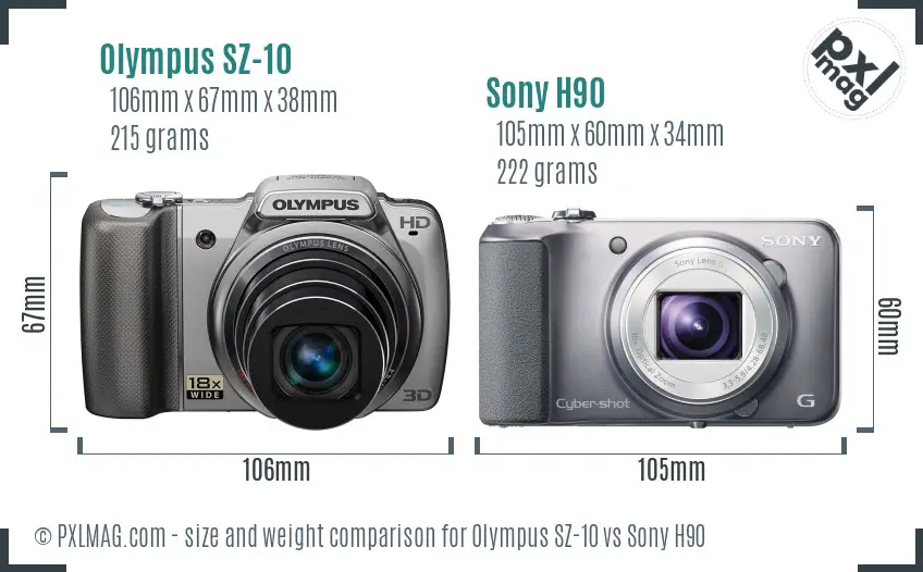 Olympus SZ-10 vs Sony H90 size comparison