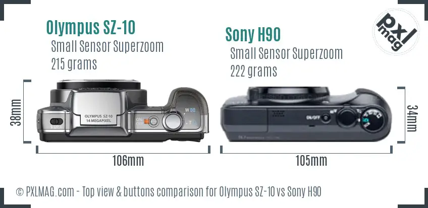Olympus SZ-10 vs Sony H90 top view buttons comparison