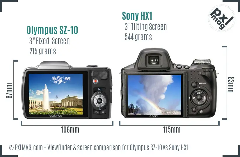 Olympus SZ-10 vs Sony HX1 Screen and Viewfinder comparison