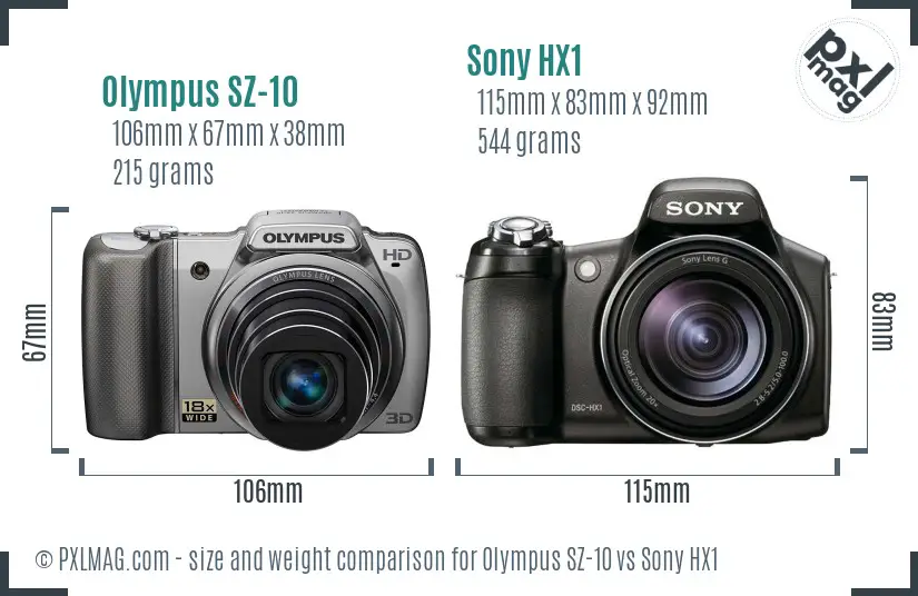 Olympus SZ-10 vs Sony HX1 size comparison