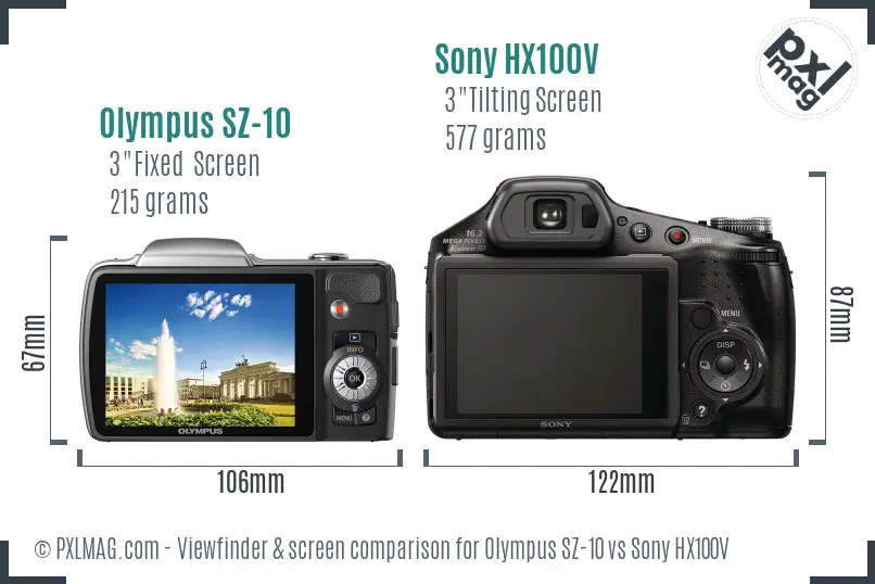 Olympus SZ-10 vs Sony HX100V Screen and Viewfinder comparison