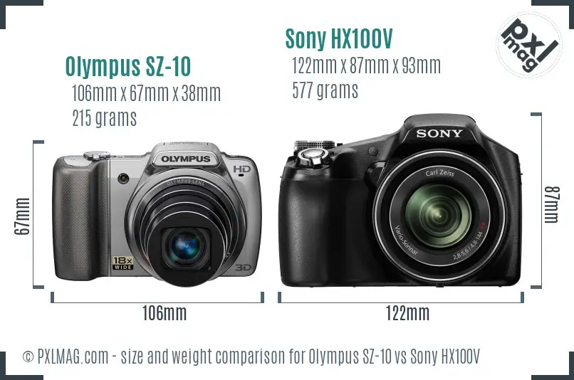 Olympus SZ-10 vs Sony HX100V size comparison