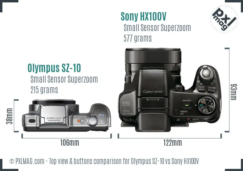 Olympus SZ-10 vs Sony HX100V top view buttons comparison