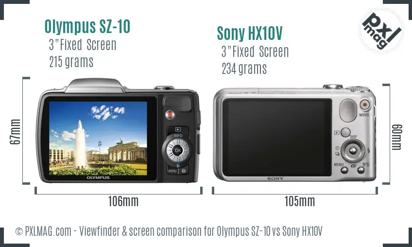 Olympus SZ-10 vs Sony HX10V Screen and Viewfinder comparison