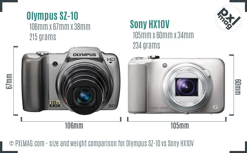 Olympus SZ-10 vs Sony HX10V size comparison