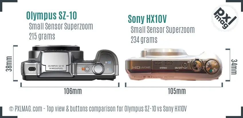Olympus SZ-10 vs Sony HX10V top view buttons comparison
