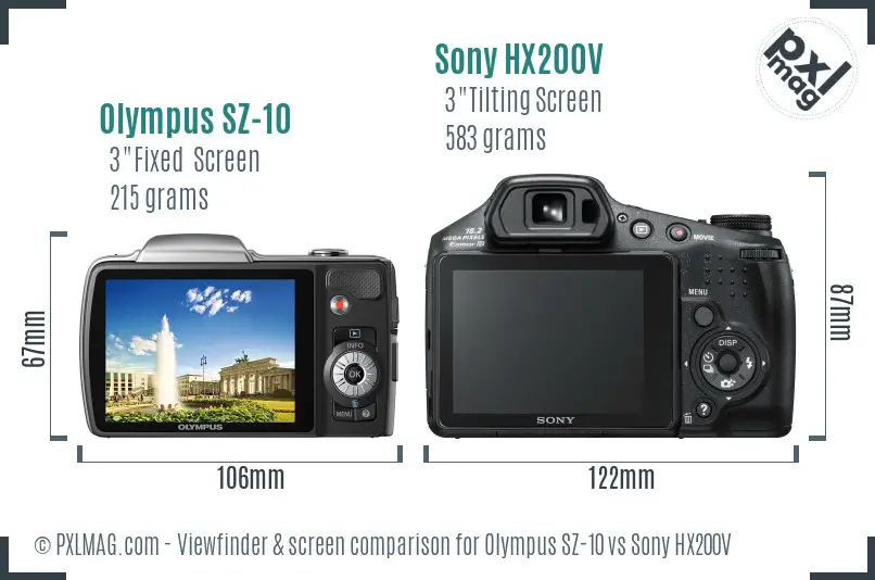 Olympus SZ-10 vs Sony HX200V Screen and Viewfinder comparison