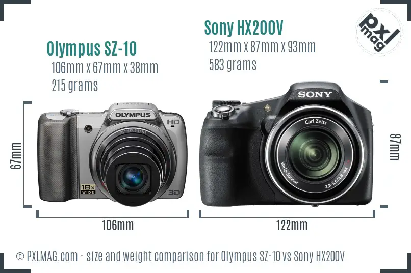 Olympus SZ-10 vs Sony HX200V size comparison