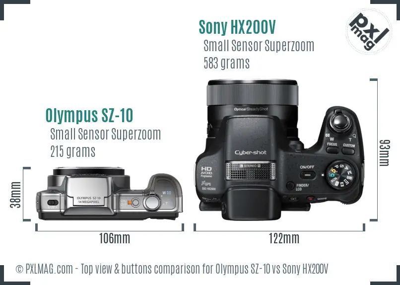 Olympus SZ-10 vs Sony HX200V top view buttons comparison