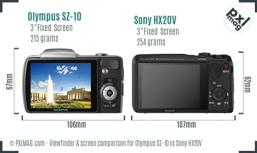 Olympus SZ-10 vs Sony HX20V Screen and Viewfinder comparison