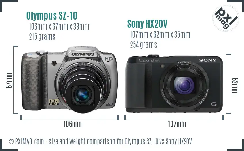 Olympus SZ-10 vs Sony HX20V size comparison
